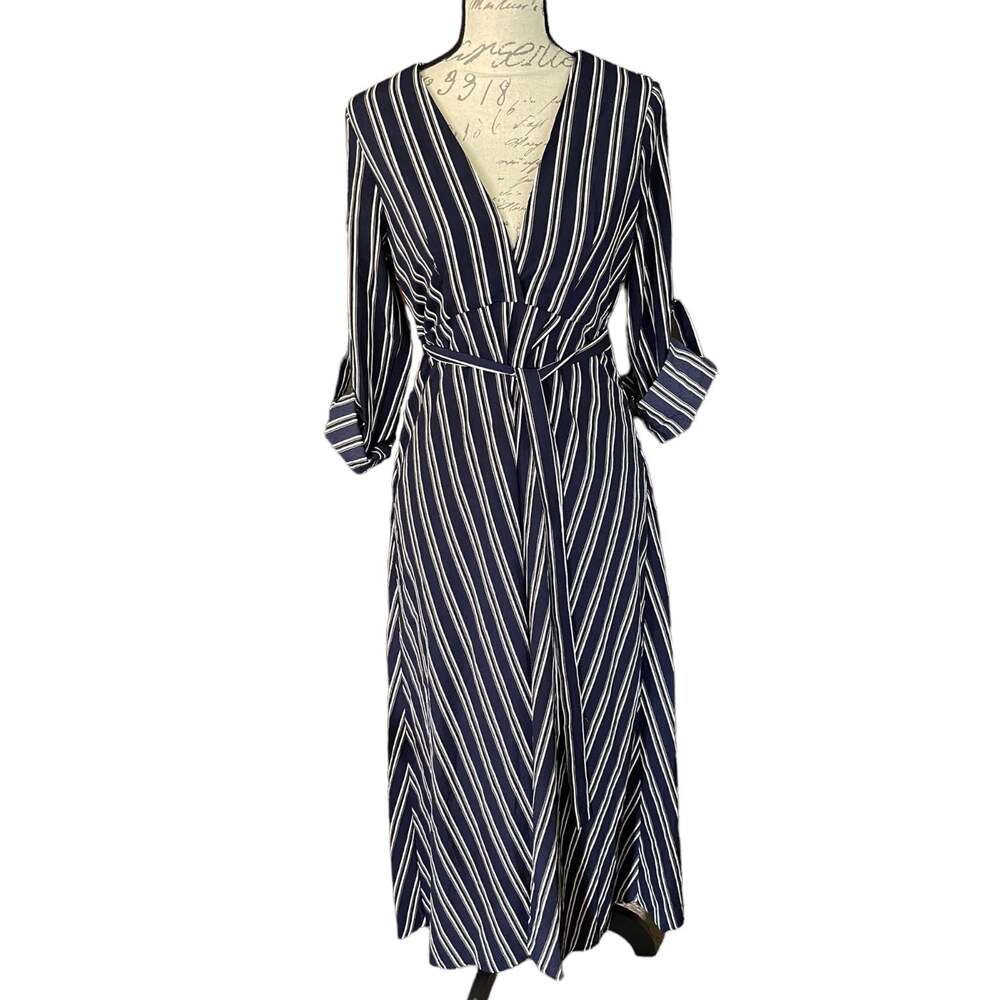 Favlux Navy Blue Striped Faux Wrap Maxi Dress Size Medium